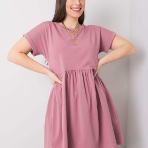 Comert cu rochie molly ridicata din bumbac roz fildar plus size