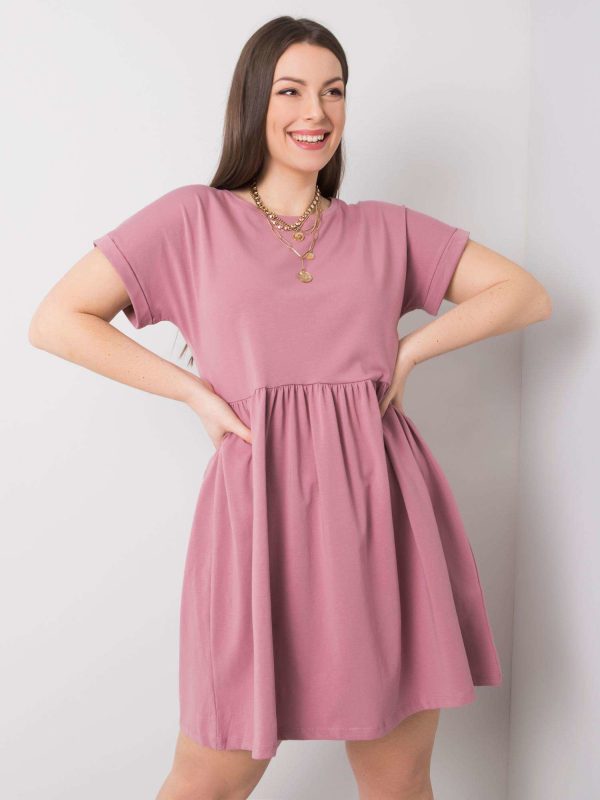 Comert cu rochie molly ridicata din bumbac roz fildar plus size