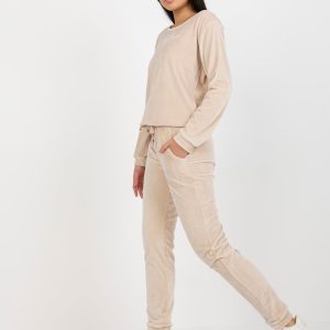 Comert cu ridicata Set de velur bej deschis cu hanorac si pantaloni Clarisa RUE PARIS