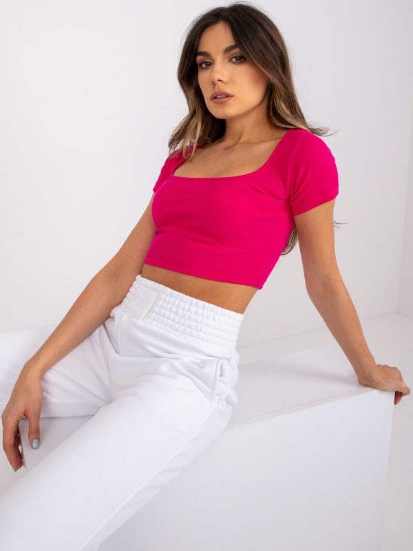 Comert cu ridicata Top fuchsia cu nervuri Rosa RUE PARIS