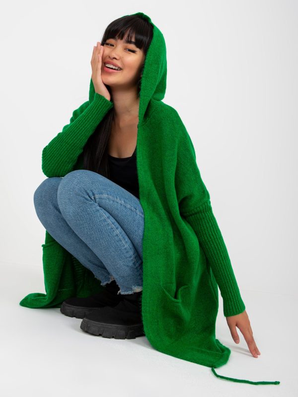 Tovarăș cu cardigan clasic verde ridicol cu patch-uri Patty RUE PARIS