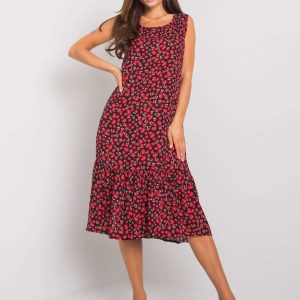 Comert cu rochie midi ridicata Julianne RUE PARIS negru si rosu