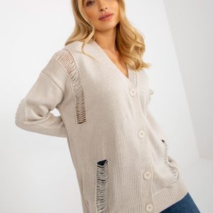 Comert cu ridicata Cardigan oversize bej cu găuri RUE PARIS