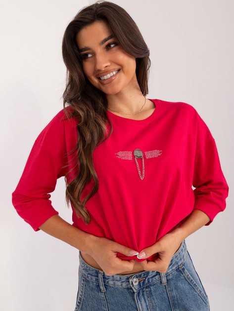 Bluză casual roșie pentru femei cu nervuri