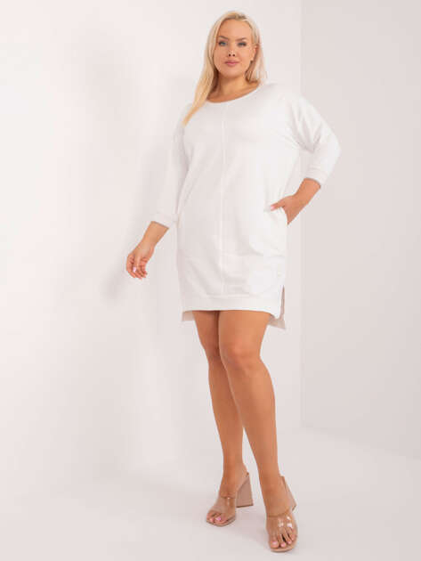 Rochie din bumbac ecru plus size cu buzunare