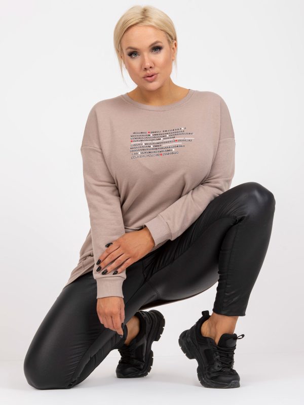 Velkoobchod Tmavě béžová Plus Size Hoodless mikina Desiree