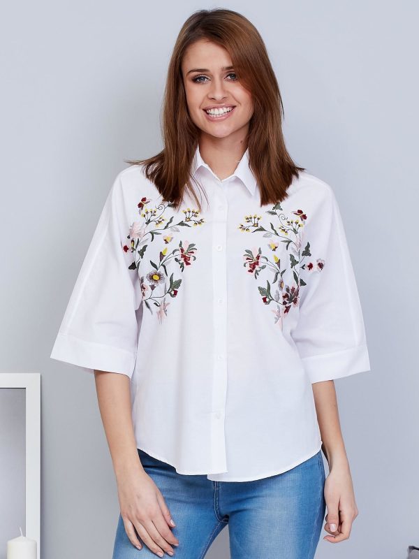 Velkoobchod White Embroidered Dámské Košile