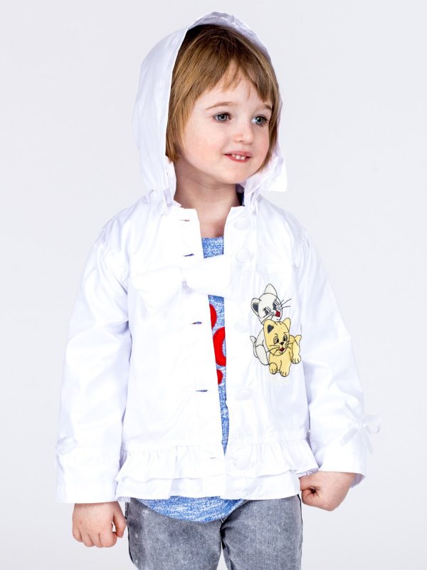 Velkoobchod Bílá Orthalion Girl Jacket s Patch a Odnímatelnou Kapucí