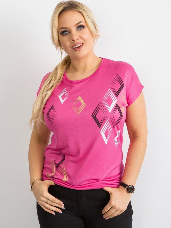 Velkoobchod Tmavě růžové tričko s geometrickým motivem PLUS SIZE