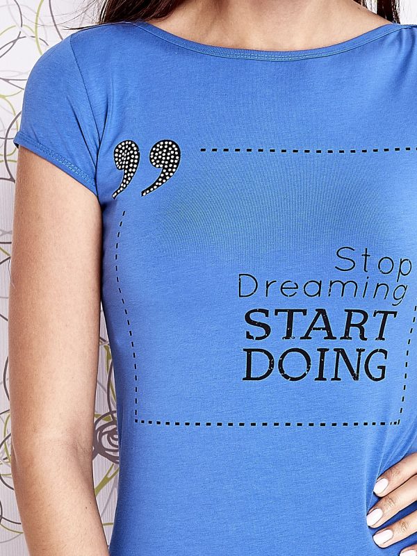 Velkoobchod Modré tričko s nápisem STOP DREAMING START DOING