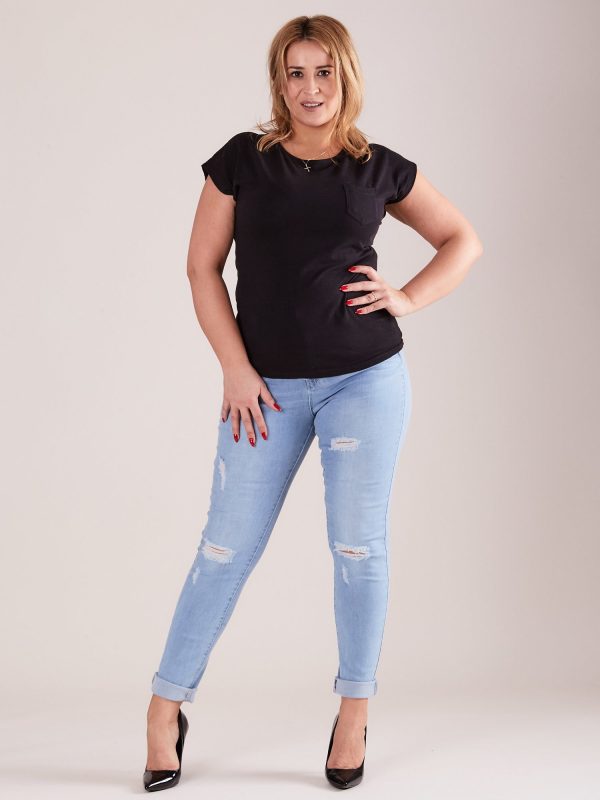 Velkoobchod Mom jeans kalhota modré s ripy PLUS SIZE