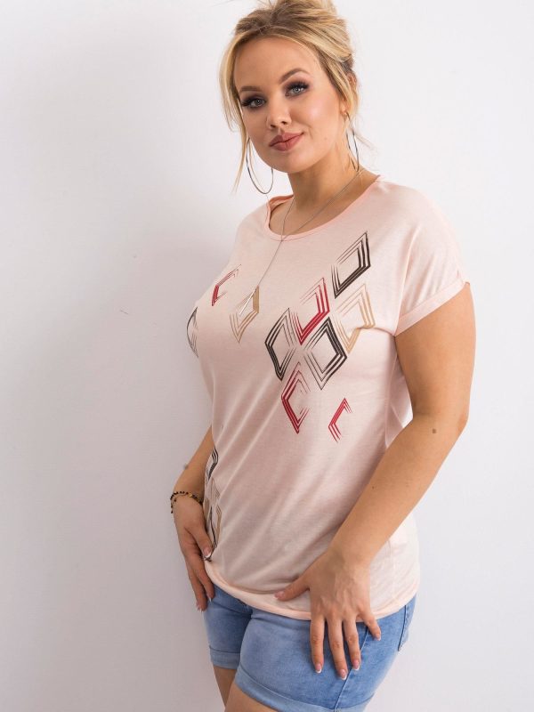 Velkoobchod Svetle Růžové tričko s geometrickým motivem PLUS SIZE