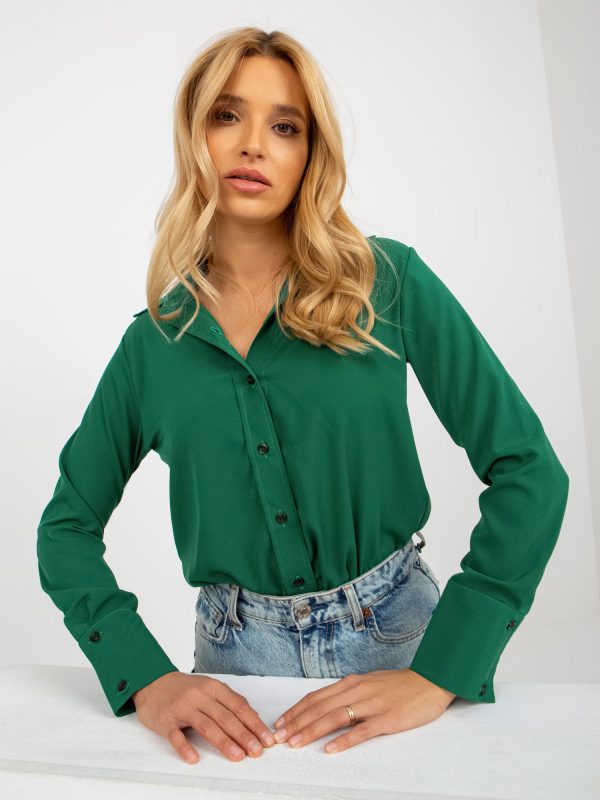 Velkoobchod Tmavě zelená elegantní klasická košile s límcem