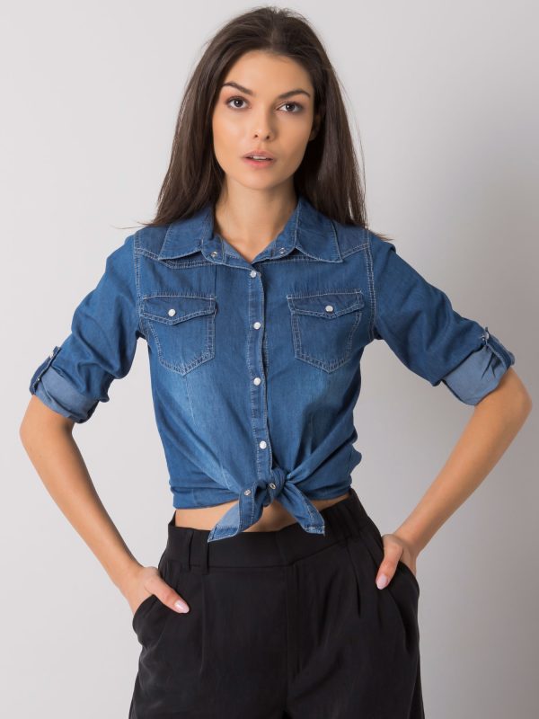 Velkoobchodní tmavě modrá dámská džínová košile Durham RUE PARIS