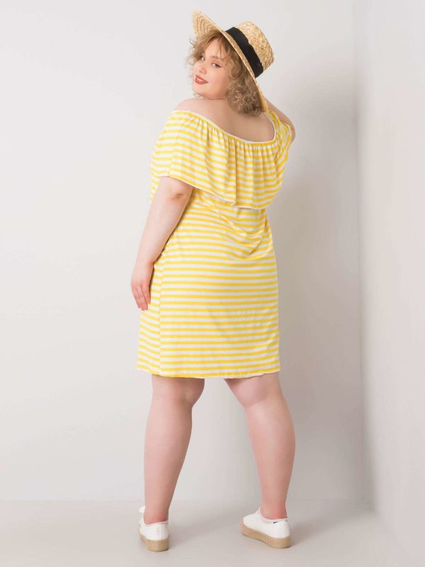 Velkoobchodní Annabelovy žluté a bílé viskózové šaty nadměrné velikosti