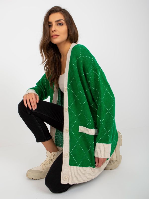 Veľkoobchod Zelený voľný sveter s gombíkmi RUE PARIS