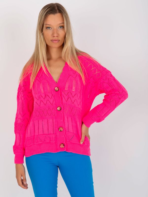 Veľkoobchod Fluo ružový prelamovaný letný sveter s gombíkmi RUE PARIS