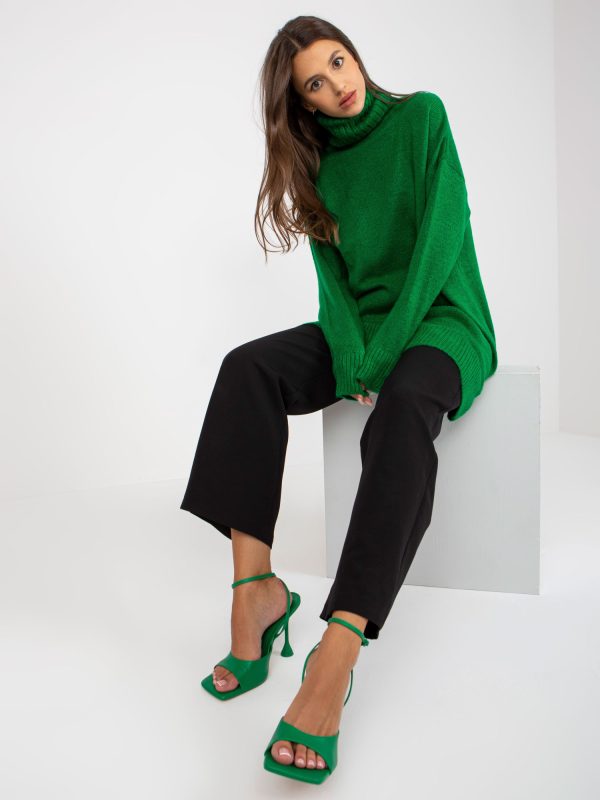 Veľkoobchod Zelený voľný sveter s vysokým rolákom RUE PARIS