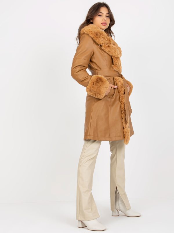 Veľkoobchod Camel eco kožený kabát s kožušinou a väzbou