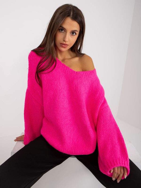Veľkoobchod Fluo ružový oversize sveter so širokými rukávmi RUE PARIS