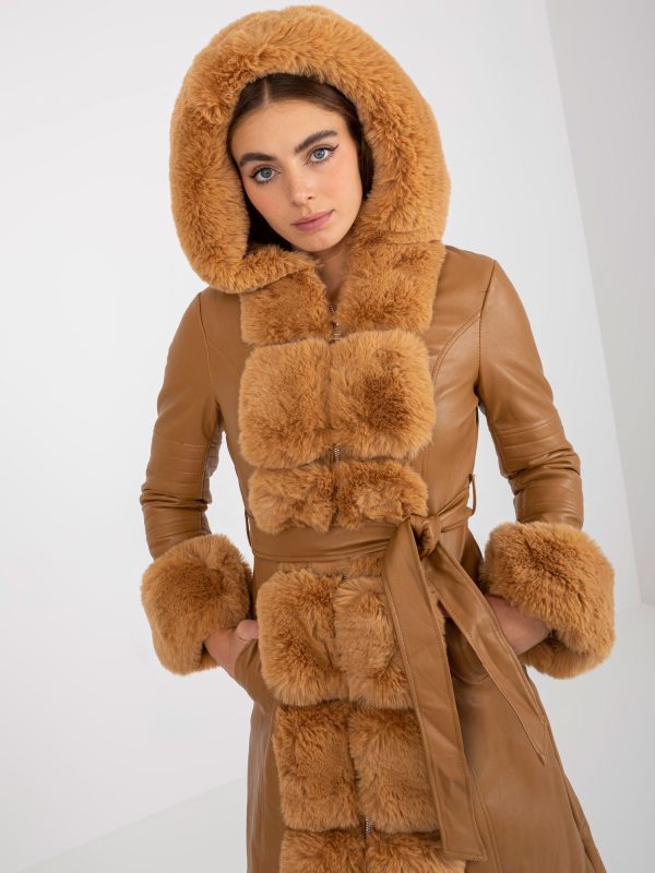 Veľkoobchod Camel eko-kožený kabát s opaskom