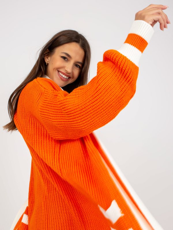 Veľkoobchod Oranžový dlhý sveter bez zapínania RUE PARIS
