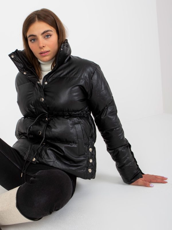 Veľkoobchod Čierna spodná ekologická kožená zimná bunda bez kapucne