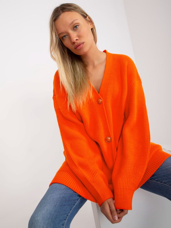 Veľkoobchod Oranžový dlhý sveter s gombíkmi RUE PARIS