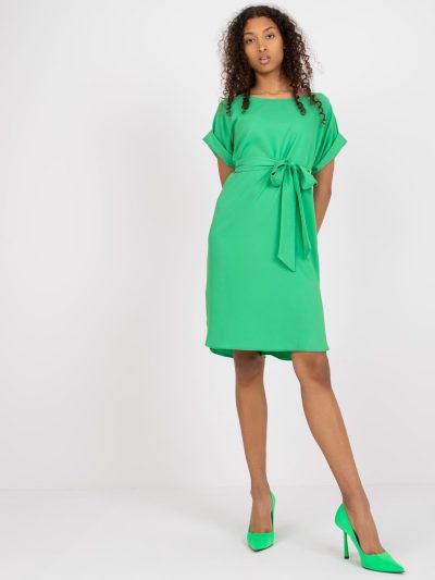 Veľkoobchodné zelené elegantné ležérne šaty s kravatou RUE P