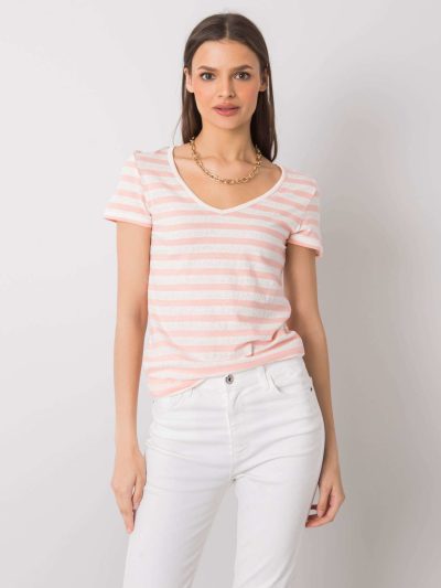 Veľkoobchodné biele a ružové pruhované tričko Salmina RUE PARIS