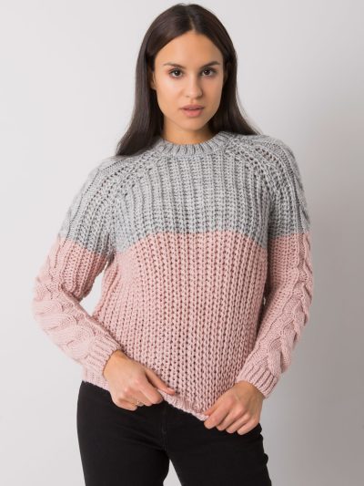 Veľkoobchodný šedo-ružový pletený sveter pre ženy Bergerac RUE PARIS