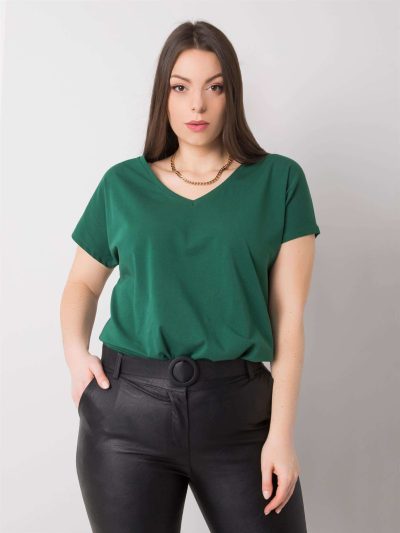 Veľkoobchodné tmavo zelené tričko Cassie pre moletky s výstrihom do V