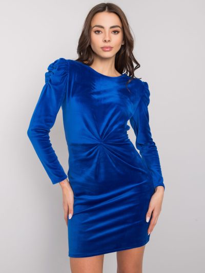 Veľkoobchodné tmavo modré velúrové šaty Ellara RUE PARIS s dlhým rukávom