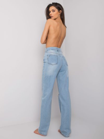 Veľkoobchodné svetlo modré rovné džínsy pre ženy s otvormi Karlene RUE PARIS