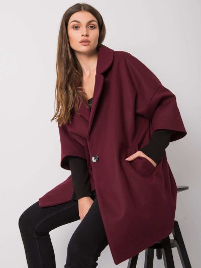 Veľkoobchodný bordový voľný kabát Aliz RUE PARIS