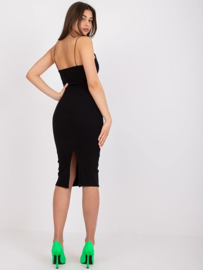 Veľkoobchodné čierne rebrované midi šaty Emi RUE PARIS