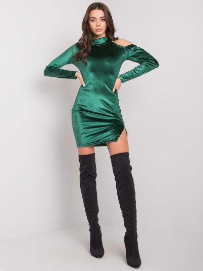 Veľkoobchodné tmavo zelené velúrové mini šaty Bellah RUE PARIS