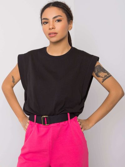 Veľkoobchodné čierne bavlnené tričko Kayla RUE PARIS