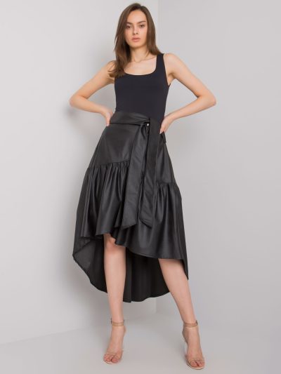 Veľkoobchodná čierna asymetrická sukňa z ekologickej kože Montevallo
