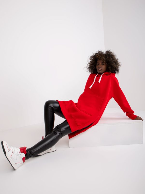 Großhandel Rotes Basic Long-Sweatshirt mit Kapuzenpullover Wioletta