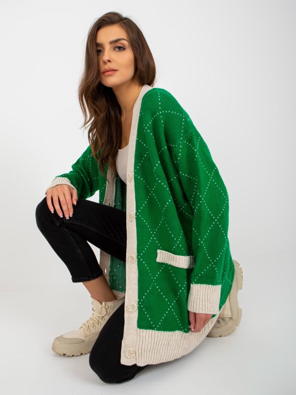 Großhandel Grüne lockere Strickjacke mit Knöpfen RUE PARIS