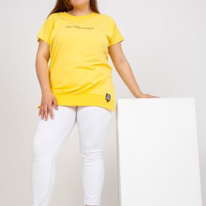 Großhandel Gelbe lässige Plus Size Bluse mit Schriftzug