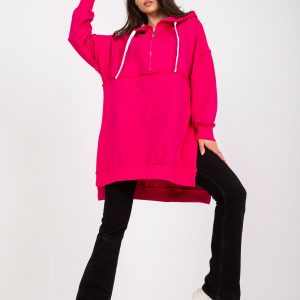 Großhandel Fuchsia Basic Sweatshirt mit Hoodie und Reißverschluss