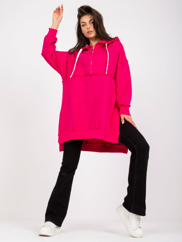 Großhandel Fuchsia Basic Sweatshirt mit Hoodie und Reißverschluss