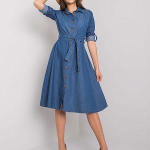 Großhandel Blaues Kleid mit Riemen Linda RUE PARIS