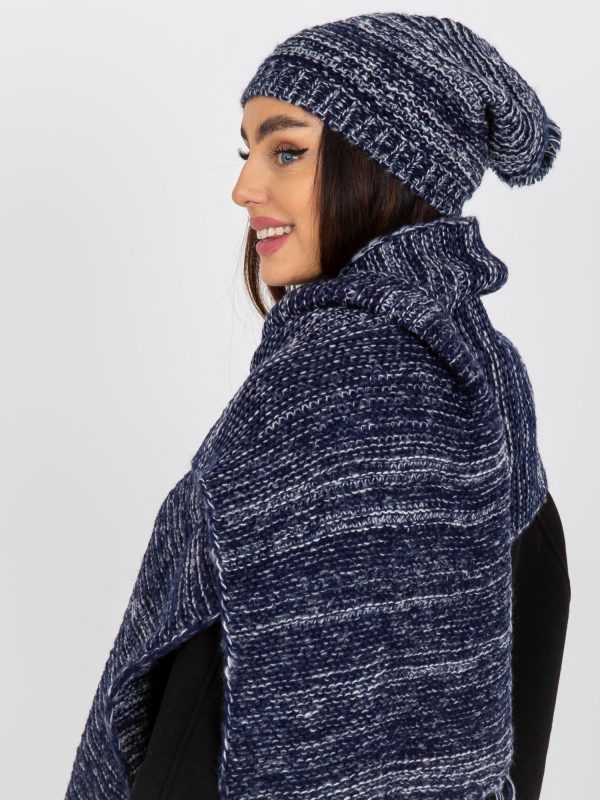 Großhandel Marineblau-weiße Damen Wintermütze mit Pompon