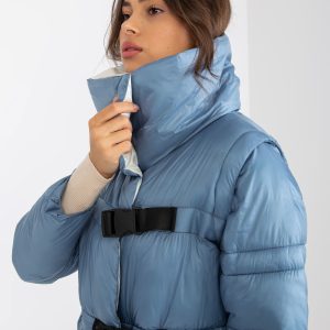 Großhandel Blau-weiße 2in1-Winterjacke mit abnehmbaren Ärmeln