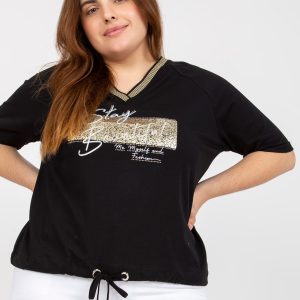 Großhandel Schwarze lässige Plus -Size-Bluse mit geripp