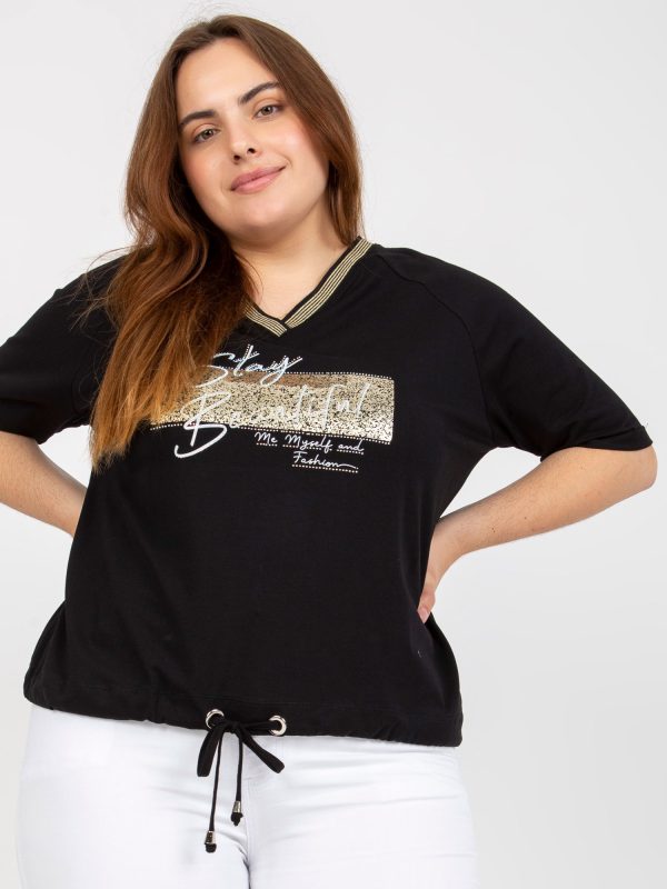 Großhandel Schwarze lässige Plus -Size-Bluse mit geripp