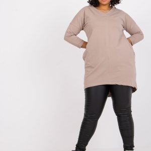 Großhandel Dunkelbeige Sweatshirt-Tunika plus size Baumwolle Sue